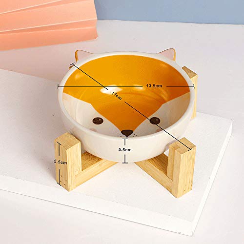 WELLXUNK® Cerámica Bowl Gatos, Cuencos elevados Mascotas, Bowl para Gatos y Perros para Perros Gatos Cachorros con Soportes de Bambú Antideslizante Cuenco de Agua para Personalizado y Práctico (A)