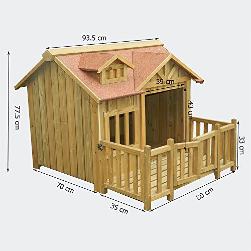 WilTec Caseta Perros XL Luxus Perrera Madera balcón terraza jardín Exterior Mascotas Extra Grande