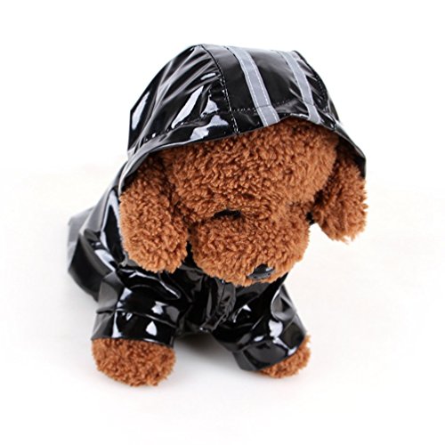 Yiiquanan Chubasqueros Impermeables para Mascotas Perros, Perro Mediano Poncho con Capucha Tira Reflectante (Negro, Asia M)