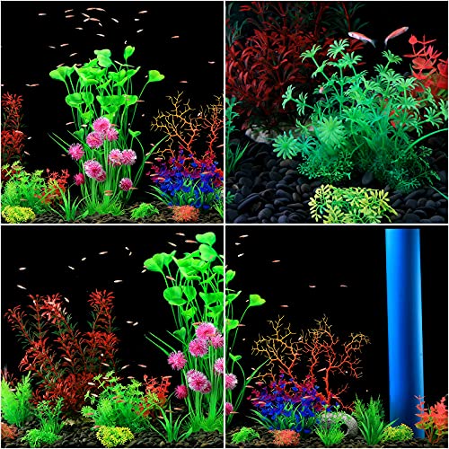 YMHPRIDE 22 Plantas de plástico para acuarios, Plantas de Acuario vívidas, Decoraciones para acuarios, Plantas acuáticas Falsas realistas, decoración de acuarios Segura para Todos los Peces