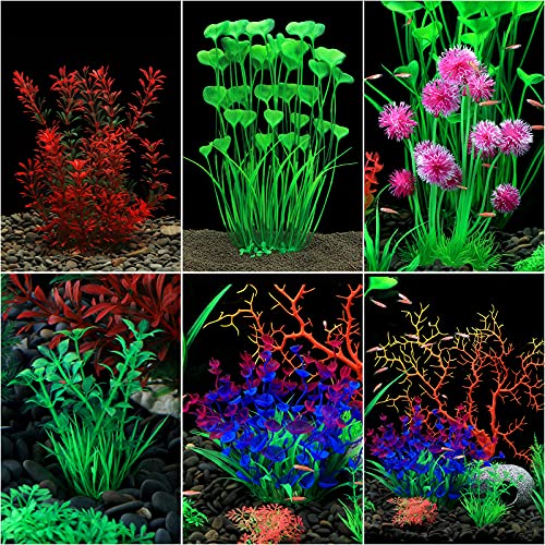 YMHPRIDE 22 Plantas de plástico para acuarios, Plantas de Acuario vívidas, Decoraciones para acuarios, Plantas acuáticas Falsas realistas, decoración de acuarios Segura para Todos los Peces