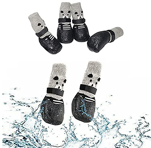 Yolistar 4 PCS Perro Antideslizante Calcetines con Correas Tracción Controlar, Pata de Perro Protector con Caucho Reforzamiento, Impermeable Perro Calcetines, para Uso en Interiores y Exteriores