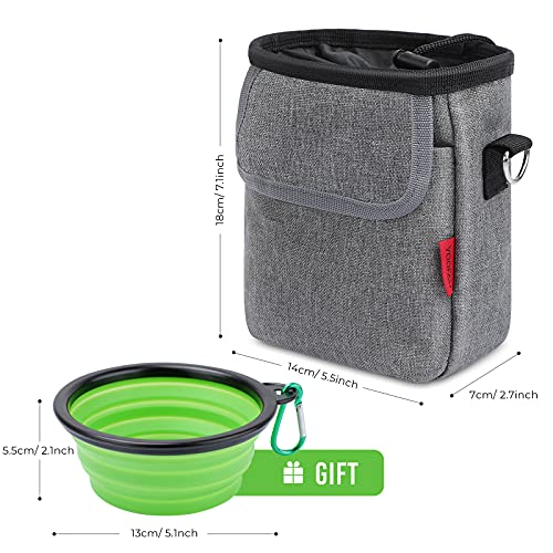 YOOFAN Bolsa de Entrenamiento para Perros,Bolsa para Golosinas para Mascota,Bolsa Chuches Perro,Bolsa para Entrenamiento Portátil con Tazón Plegable y Dispensador de Bolsa Caca(Gris)