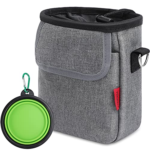 YOOFAN Bolsa de Entrenamiento para Perros,Bolsa para Golosinas para Mascota,Bolsa Chuches Perro,Bolsa para Entrenamiento Portátil con Tazón Plegable y Dispensador de Bolsa Caca(Gris)
