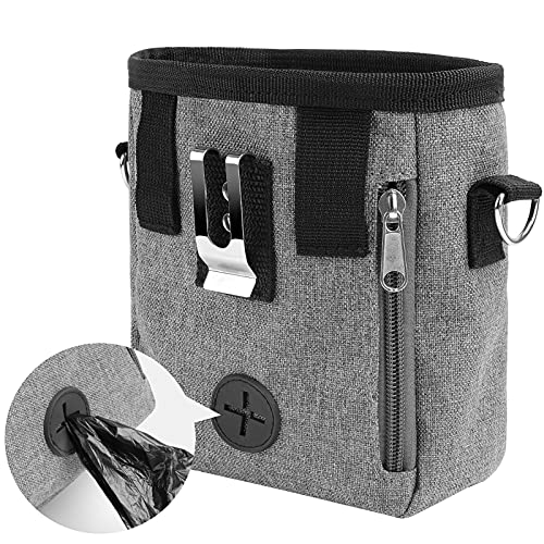 YOOFAN Bolsa de Entrenamiento para Perros,Bolsa para Golosinas para Mascota,Bolsa Chuches Perro,Bolsa para Entrenamiento Portátil con Tazón Plegable y Dispensador de Bolsa Caca(Gris)