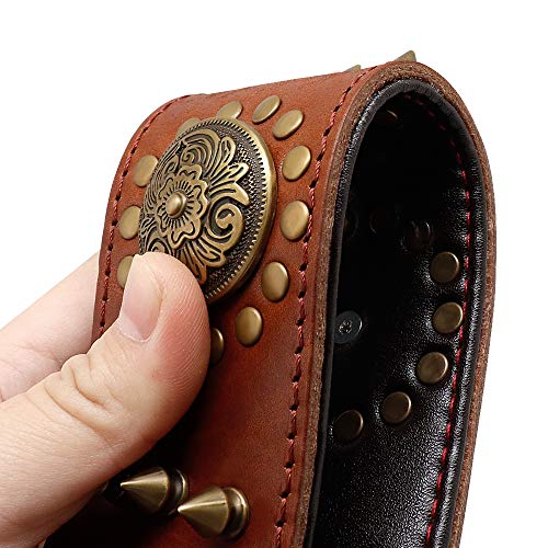 YXDZ Collar De Cuero Grande para Perros con Tachuelas De Pitbull para Perros Grandes De Tamaño Mediano Cuero Genuino Durable para Mascotas De Color Marrón