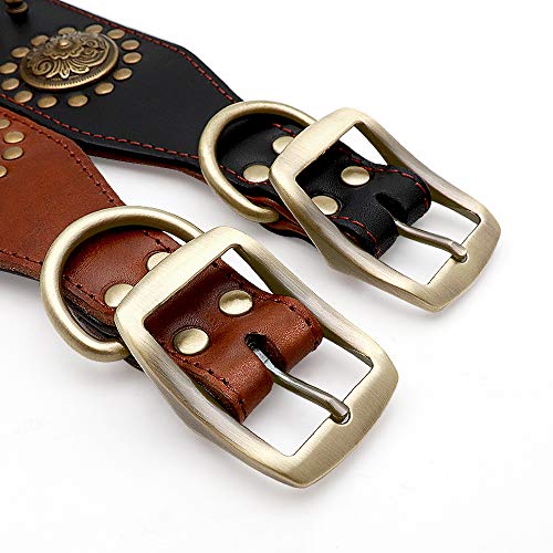 YXDZ Collar De Cuero Grande para Perros con Tachuelas De Pitbull para Perros Grandes De Tamaño Mediano Cuero Genuino Durable para Mascotas De Color Marrón