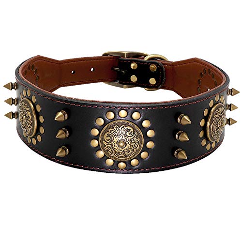 YXDZ Collar De Cuero Grande para Perros con Tachuelas De Pitbull para Perros Grandes De Tamaño Mediano Cuero Genuino Durable para Mascotas De Color Marrón