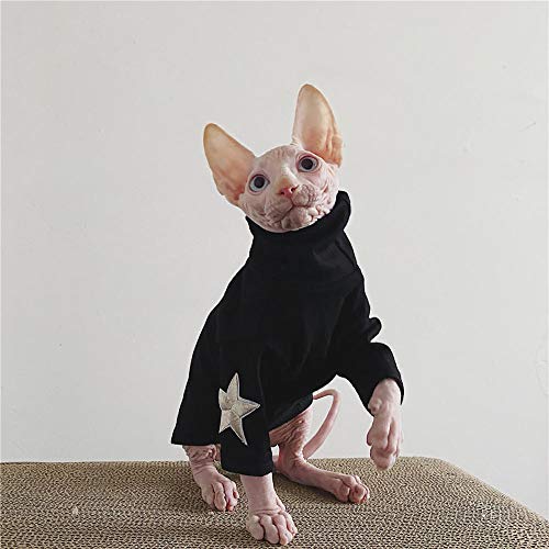 ZHIHAN Ropa para Gatos Sphinx Camisa de Fondo elástico Ropa de Primavera y Verano para Gatos sin Pelo, Negro, XL