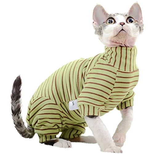 ZHIHAN Sphinx Cat Clothes Hairless Cat Devon Stretch Camisa de Fondo de Terciopelo alemán 3 Colores cálidos 4 Patas, Verde, M