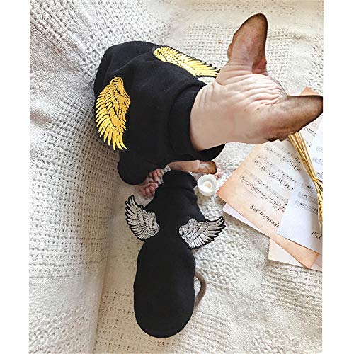 ZHIHAN Suéter Acolchado de algodón Sphinx Gato sin Pelo Ropa de otoño e Invierno Negro, alas Doradas, M