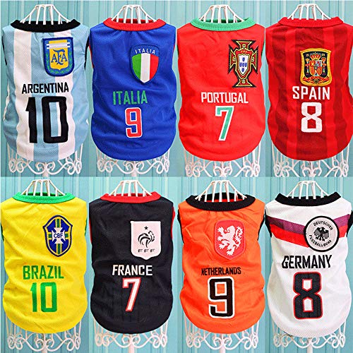 ZPFDM Ropa para Mascotas, Equipo Nacional de Verano Jersey de fútbol Uniforme de fútbol Perro Cachorro de Perro Abrigo Chaleco Camiseta, para Perros pequeños medianos Grandes Mascotas