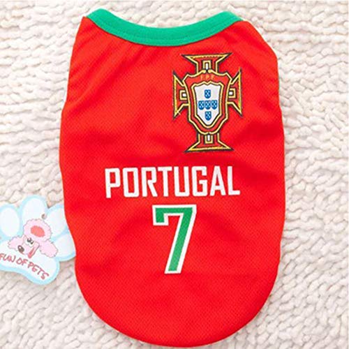 ZPFDM Ropa para Mascotas, Equipo Nacional de Verano Jersey de fútbol Uniforme de fútbol Perro Cachorro de Perro Abrigo Chaleco Camiseta, para Perros pequeños medianos Grandes Mascotas