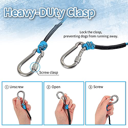 15m Cable de Amarre para Perros con 3m Cable Ajustable para Corredores de Perros, Cable de Atadura para Perros de hasta 113kg, Cable para Atar Perros para Exterior para Jardín, Camping