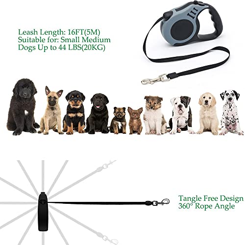5 m Mascota Correa Retractil, Correa Extensible Perro Grande, Correa Extensible Perro Pequeño, Correa Retráctil para Perro, con Bolsa Basura, para Perros Tamaño Mediano y Grande hasta 20 kg