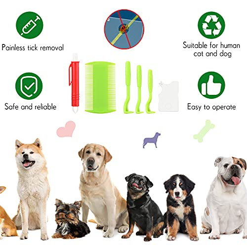 6 Piezas Kit de Eliminación de Garrapatas Herramienta Recolector para Quitar Garrapata Torcedor sin Dolor con 3 Pinzas de Gancho Bolígrafo de Quitar Garrapata Peine y Tarjeta Removedor