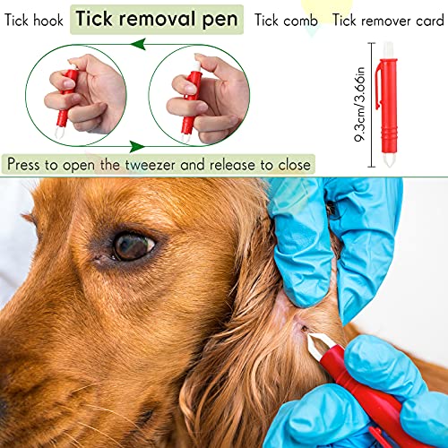 6 Piezas Kit de Eliminación de Garrapatas Herramienta Recolector para Quitar Garrapata Torcedor sin Dolor con 3 Pinzas de Gancho Bolígrafo de Quitar Garrapata Peine y Tarjeta Removedor