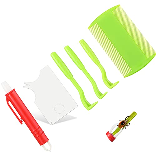 6 Piezas Kit de Eliminación de Garrapatas Herramienta Recolector para Quitar Garrapata Torcedor sin Dolor con 3 Pinzas de Gancho Bolígrafo de Quitar Garrapata Peine y Tarjeta Removedor