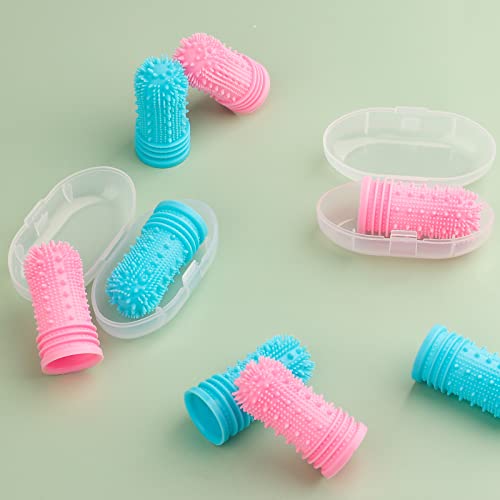 AIEX 8 Piezas Cepillo de Dientes para Perros, Cepillo de Dientes de Cerdas Suaves de Silicona de 360 Grados para Perros y Gatos Cepillos de Limpieza Dental para Mascotas (Rosa, Azul)