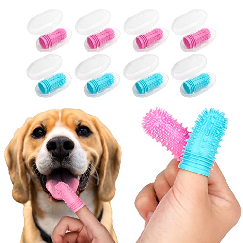 AIEX 8 Piezas Cepillo de Dientes para Perros, Cepillo de Dientes de Cerdas Suaves de Silicona de 360 Grados para Perros y Gatos Cepillos de Limpieza Dental para Mascotas (Rosa, Azul)