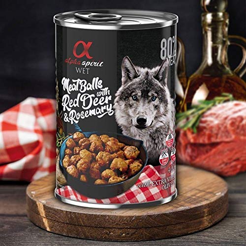 ALPHA SPIRIT - Comida Húmeda para Perros de Venado y Romero en ALBONDIGAS. Pack de 6 Unidades. 400 gr Cada Lata | ANIMALUJOS