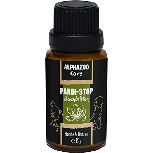 alphazoo Pánico-STOP Flores de Bach para perros y gatos 15ml, glóbulos contra el pánico y el miedo, tranquilizante natural Rescate para situaciones emergencia y estados de shock, mezcla de flores