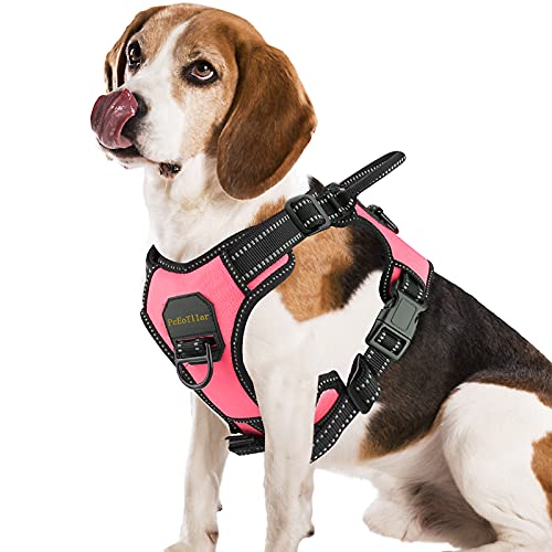Arnés Antitirones Perro Transpirable PcEoTllar con Control de Manija y con Lineas Reflectantes Arnés Pecho Perro Duradero con Chaleco Acolchado Ajustable para Perros Grandes y Pequeños - Rosa - S