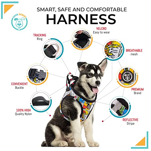 Arnés Perro Pequeño, Suave y Reflectante - Chaleco Antitirones para Cachorros Transpirable con Diseños Divertidos - Malla Ajustable para Coche (XS, Cómic)