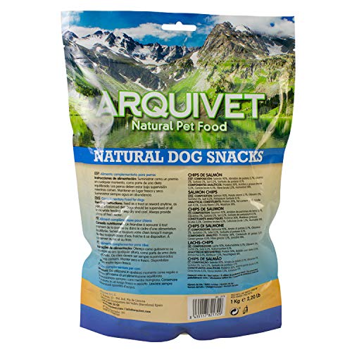 ARQUIVET Chips de salmón 1kg - Snacks 100% Naturales para Perros - Chuches, premios, golosinas, chucherías, recompensas caninas - Producto Light, bajo en Grasas