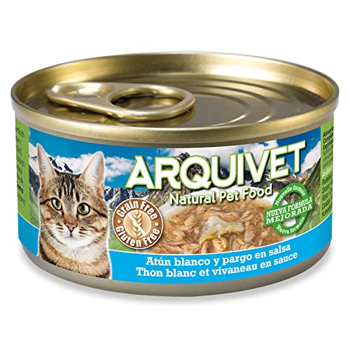 ARQUIVET Pack 24 LATAS Atún Blanco en Salsa con Pargo para Gatos - 80 gr por Unidad -Ingredientes Naturales, Sabroso y nutritivo - Comida húmeda para Gatos - Latas Gourmet