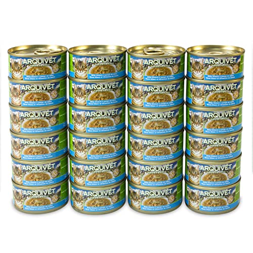 ARQUIVET Pack 24 LATAS Atún Blanco en Salsa con Pargo para Gatos - 80 gr por Unidad -Ingredientes Naturales, Sabroso y nutritivo - Comida húmeda para Gatos - Latas Gourmet