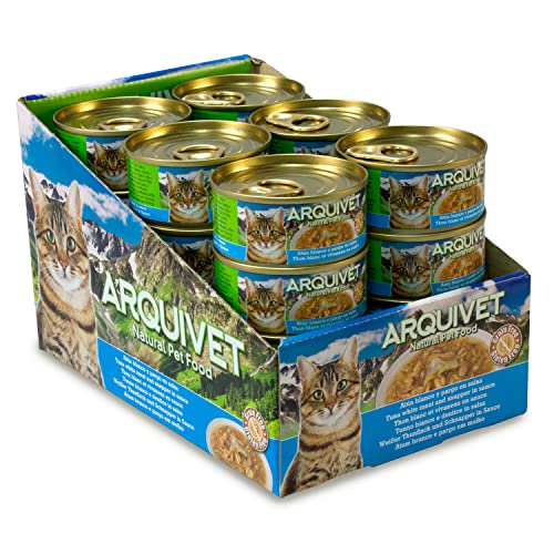 ARQUIVET Pack 24 LATAS Atún Blanco en Salsa con Pargo para Gatos - 80 gr por Unidad -Ingredientes Naturales, Sabroso y nutritivo - Comida húmeda para Gatos - Latas Gourmet