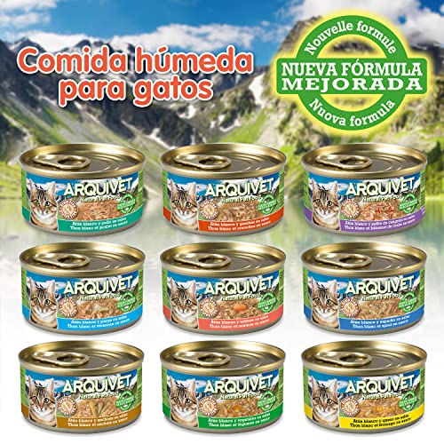 ARQUIVET Pack 24 LATAS Atún Blanco en Salsa con Pargo para Gatos - 80 gr por Unidad -Ingredientes Naturales, Sabroso y nutritivo - Comida húmeda para Gatos - Latas Gourmet