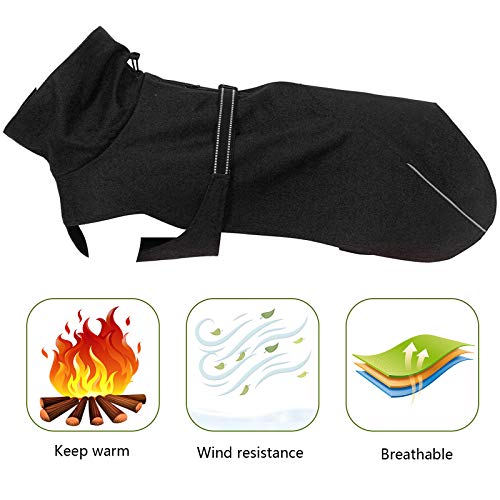 babepet Martin - Abrigo de invierno para perro, abrigo cálido, ropa para perro al aire libre con correa para el pecho y agujero para arnés, lona de algodón y pato, clima frío, negro y XL
