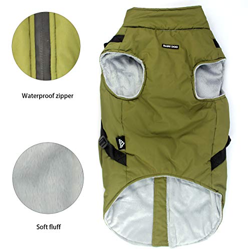 Babydog Ropa para Perros Mascotas, Abrigos Chaquetas de Invierno Suave,Chaleco arnés de Perro Traje de Suéter con Bolsillos (7L, Verde)
