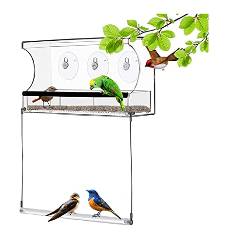 Binge Bird Feeder - Casita para pájaros para exteriores, con fuertes ventosas y cupelle para semillas, caseta para pájaros para exteriores, para aves silvestres, pinzones, cardenales y estrangulaos