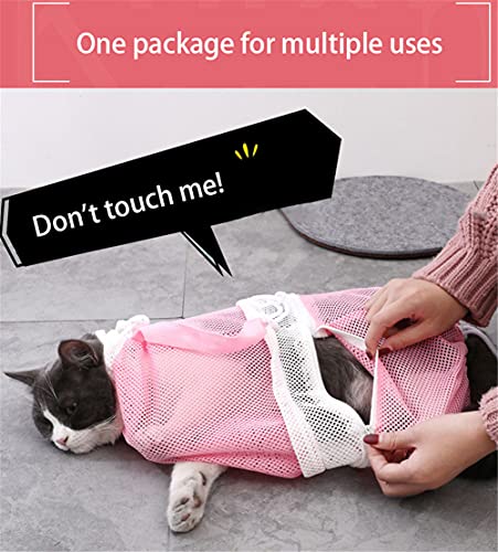 Bolsa de Baño Gatos, Peluqueria para Mascotas Malla ara Ducha, Limpieza Orejas Corte Ajustable Sujeción Multifuncional Evitar Morder y Rascarse Unas Alimentacion Medicamentos Ducha Aseo Lavado
