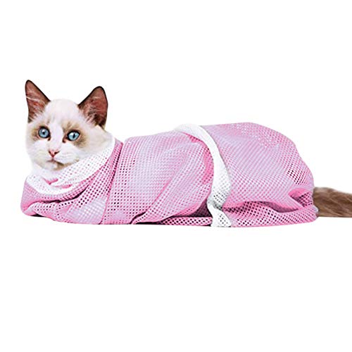 Bolso de malla de ducha de gato, bañado anti bañera de bañera Bolsa resistente a la mordida y bolso de ducha de gato resistente los rasguños para el baño de gato cortador de uñas y limpieza de orejas