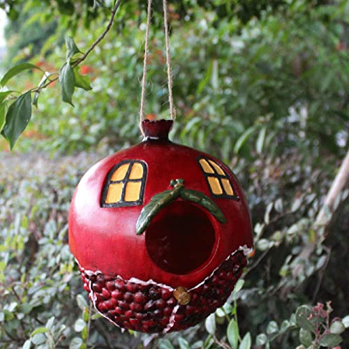 Casa de pájaro de Resina con Forma de Granada fantástica para Colgar al Aire Libre, Nido de colibrí, decoración de jardín, casa de pájaro de Resina, como se Muestra en Las imágenes