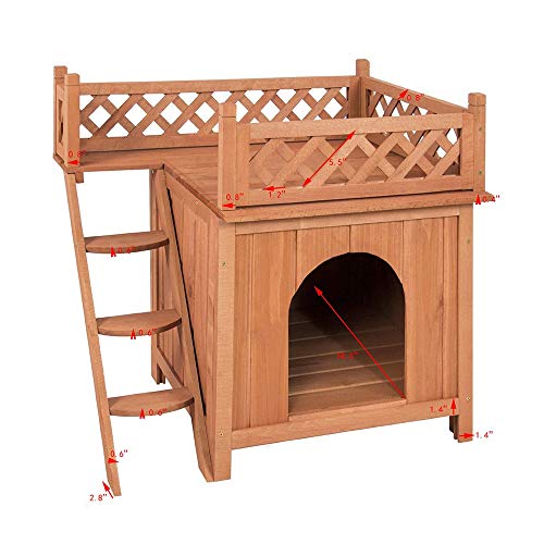 Casa de perro Casa del animal doméstico del perro, el perro de habitaciones de madera, levantada Vent y balcón al aire libre y for uso en interiores, casa del animal doméstico del refugio for cachorro