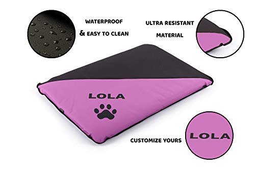 Colchoneta Personalizada para Perros - Impermeable y Resistente - Colchón para Perro Grande, Pequeño y Mediano - Exterior e Interior - Cama Antimordeduras (M - 90 x 60 x 6 CM, Malva)