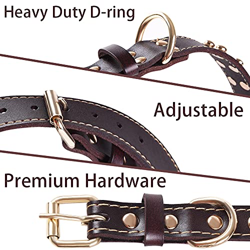 Collar de Perro de Cuero Genuino con Tachuelas Collares Ajustables Para Mascotas Lo Mejor Para Perros de Razas Pequeñas, Medianas, Grandes y Extra Grandes （Marrón） (S)