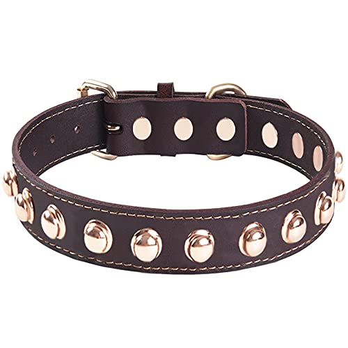 Collar de Perro de Cuero Genuino con Tachuelas Collares Ajustables Para Mascotas Lo Mejor Para Perros de Razas Pequeñas, Medianas, Grandes y Extra Grandes （Marrón） (S)