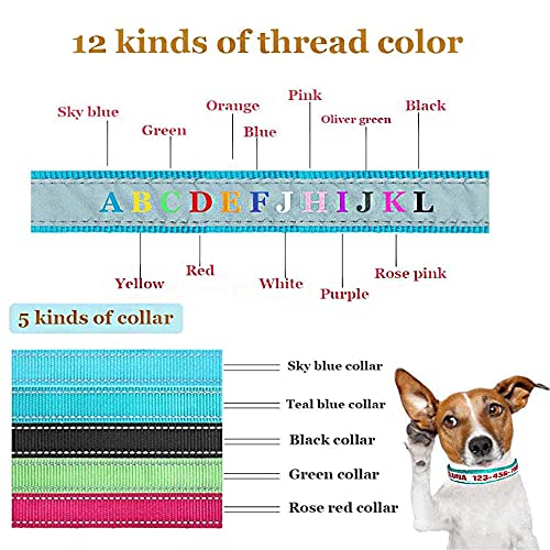 Collar de Perro Reflectante Personalizado, Nombre de Perro Bordado Personalizado Número de teléfono con Collar de 5 Colores 3 tamaños Ajustables: S- M- L, para Perros pequeños, Grandes y medianos