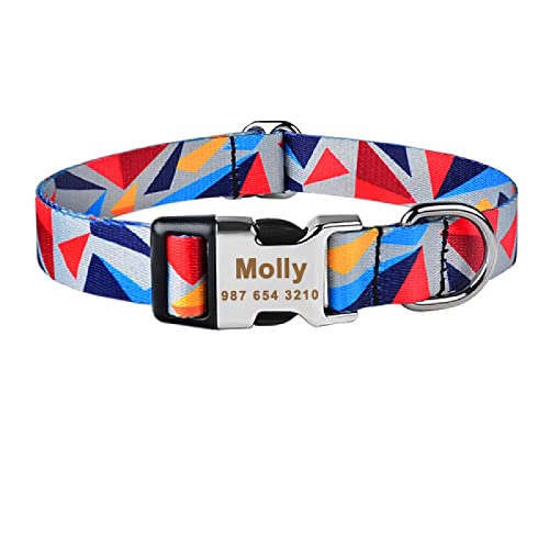 Collar de Perro Unisex de Tela Escocesa de Nailon Ajustable Personalizado Personalizado Etiqueta de Nombre grabada Gratis Collar de Perro Productos pequeños y Grandes Collares de Perro, Rojo, X