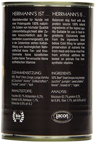 Comida para Perros Herrmanns Bio Menu 2 con boniato, calabacín, 400 g, 12 Unidades (12 x 400 g)