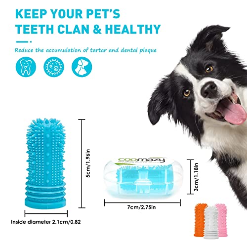 Coomazy Cepillo de dientes de silicona para perros, 4 pcs cepillo de dientes para perros de cuidado dental de 360 ° / limpieza de dientes / kit de cepillado de dientes para perros (mezclado, 4 piezas)