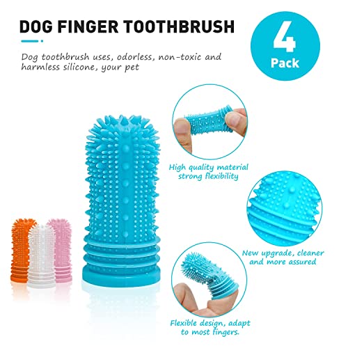 Coomazy Cepillo de dientes de silicona para perros, 4 pcs cepillo de dientes para perros de cuidado dental de 360 ° / limpieza de dientes / kit de cepillado de dientes para perros (mezclado, 4 piezas)