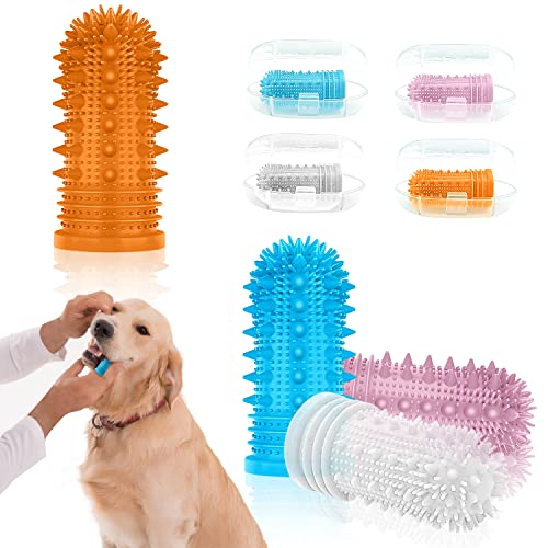 Coomazy Cepillo de dientes de silicona para perros, 4 pcs cepillo de dientes para perros de cuidado dental de 360 ° / limpieza de dientes / kit de cepillado de dientes para perros (mezclado, 4 piezas)
