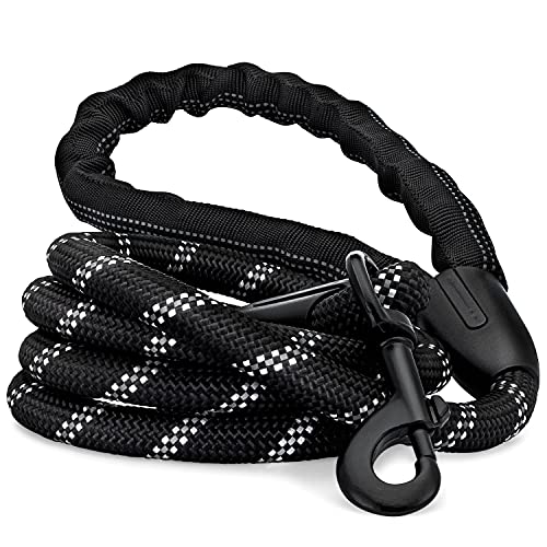 Correa para perro fuerte, cuerda reflectante, cuerda de paracaídas a prueba de mordiscos para perros medianos y grandes, se fija al collar de mascota, 5 pies de longitud (negro)